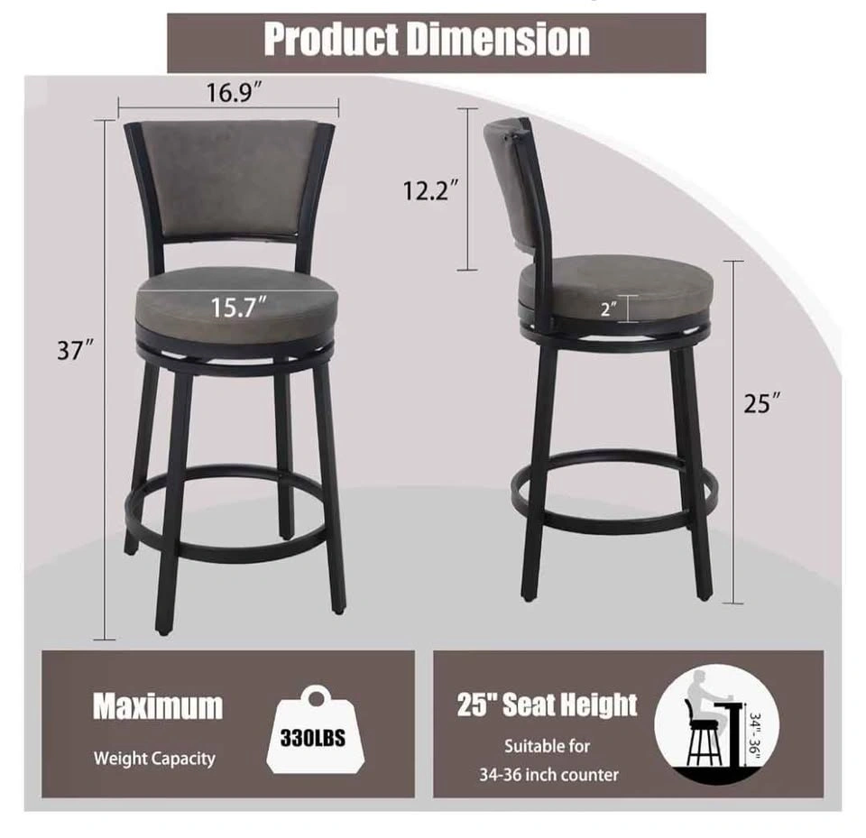 Brand new Counter Height Bar Stools Set of 2, 25" Faux Leather - photo 3