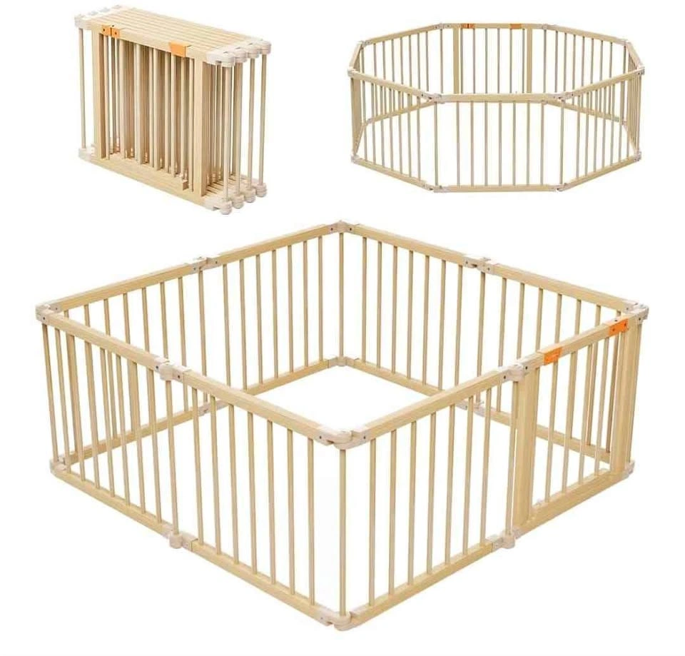 Brand new Wooden Baby Playpen, Foldable with Gate, 8 Panels
