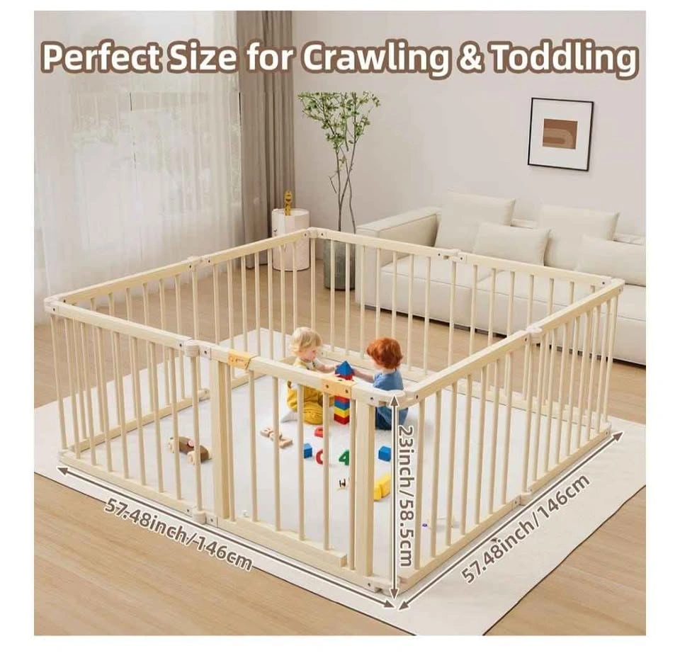 Brand new Wooden Baby Playpen, Foldable with Gate, 8 Panels - photo 3
