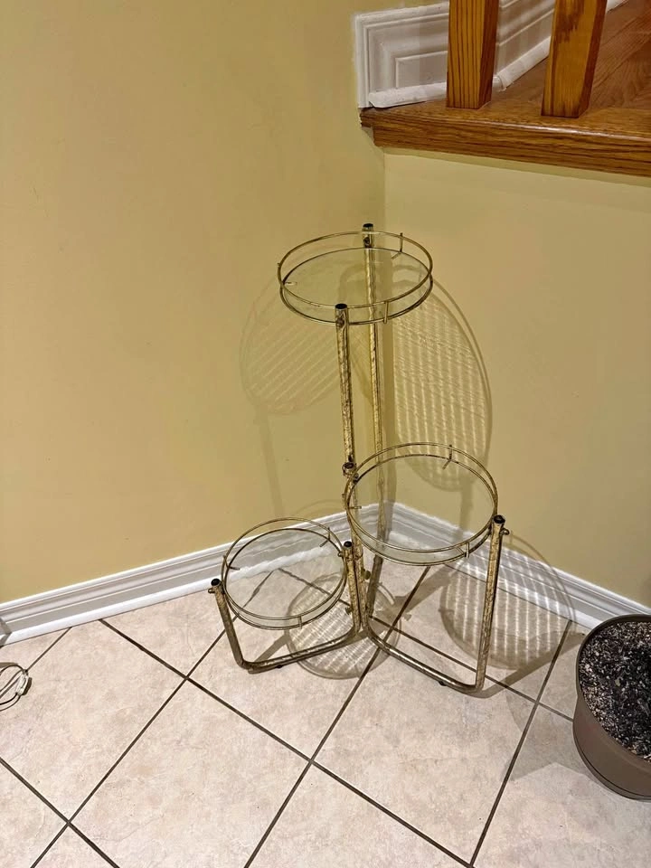 Vintage Gold 3-Tier Glass Plant Stand