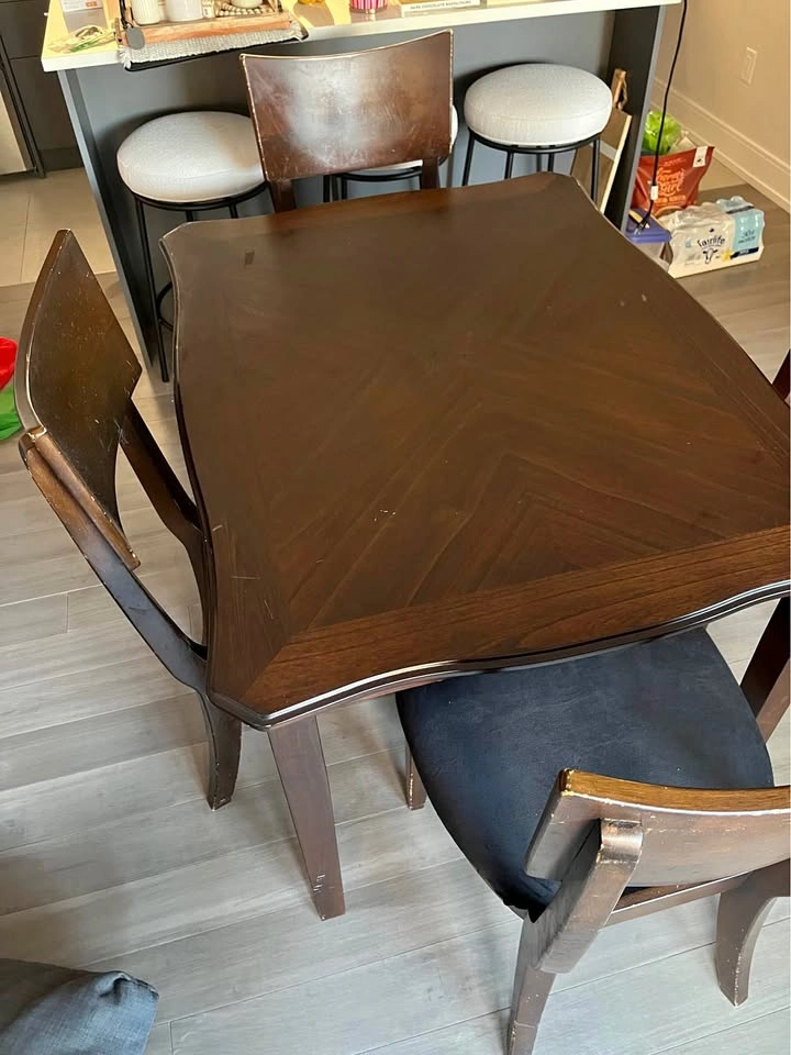 Dark Wood Dining Table with 4 Chairs