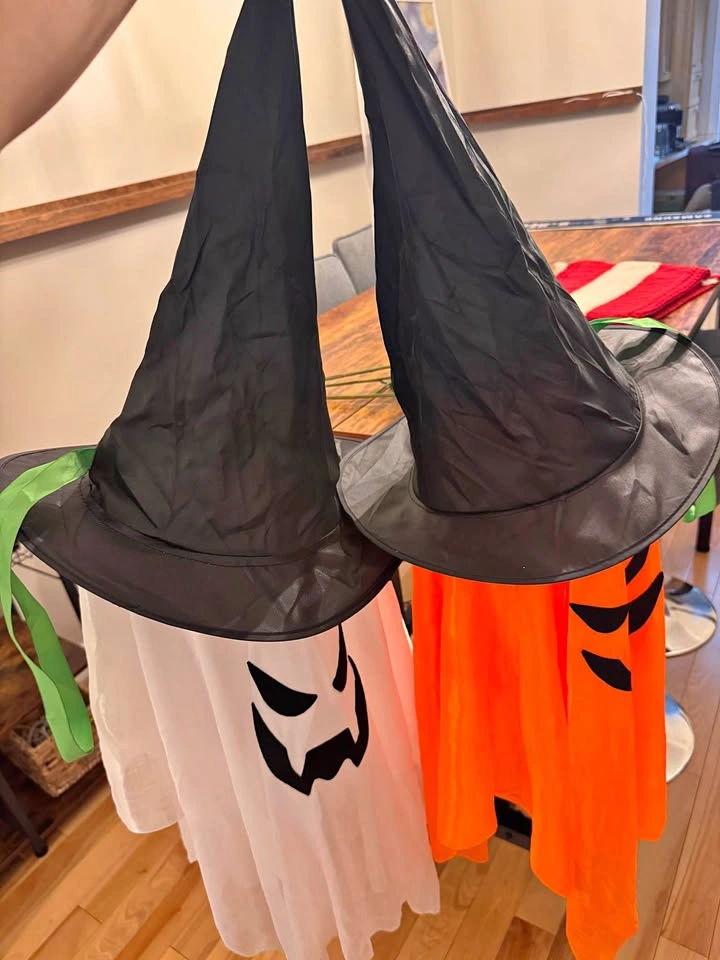 Set of 2 Hanging Halloween Ghost and Pumpkin Decorations