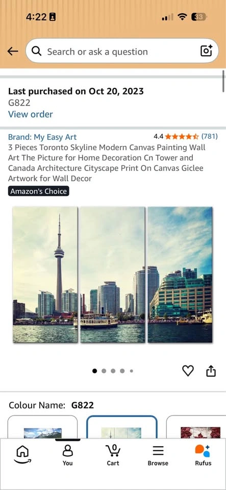 My Easy Art 3 Piece Toronto Skyline Modern Canvas Painting - photo 2