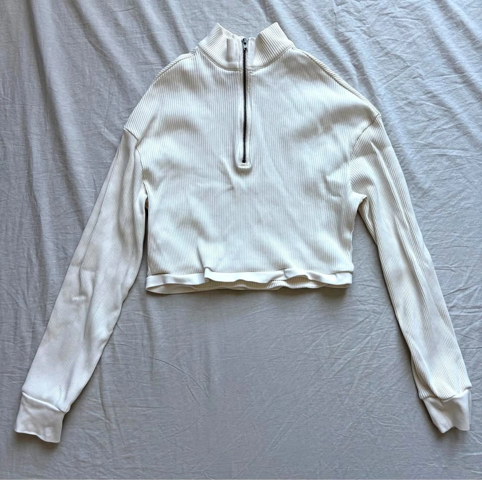 kotn cropped white half zip sweater
