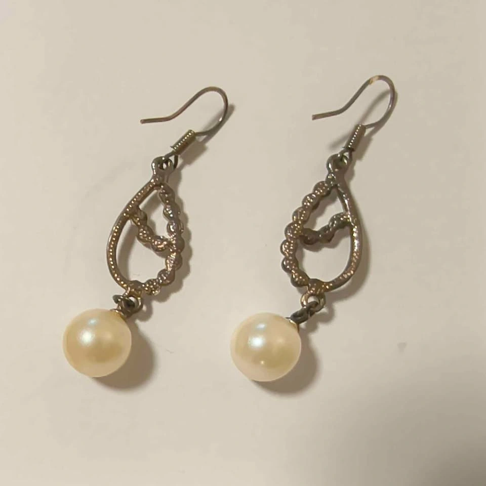 Teardrop Faux Pearl and Rhinestone Dangle Earrings - photo 2