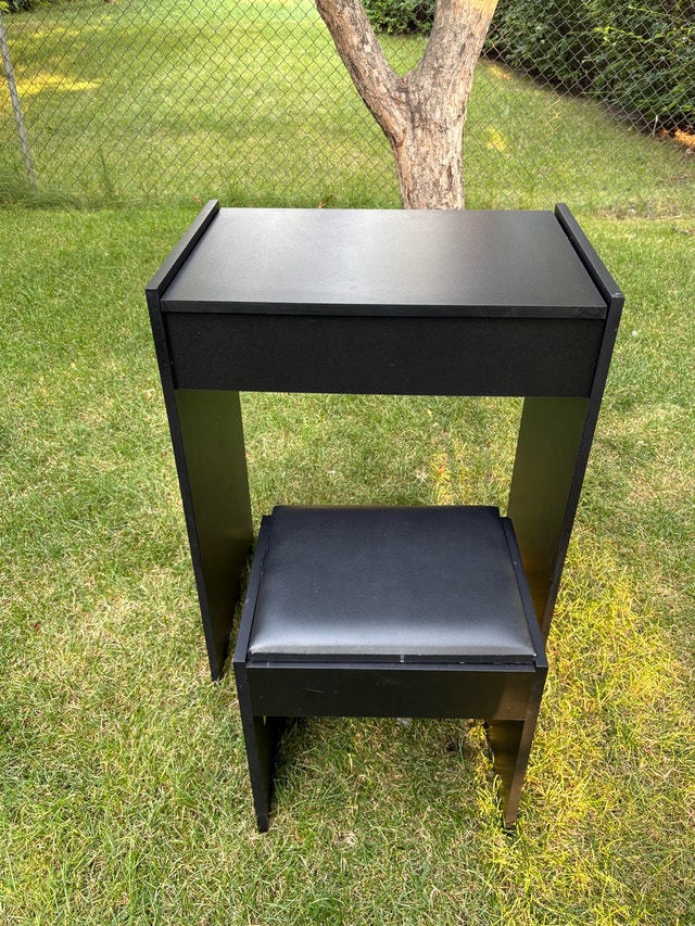 Black Vanity Table with Mirror and Stool