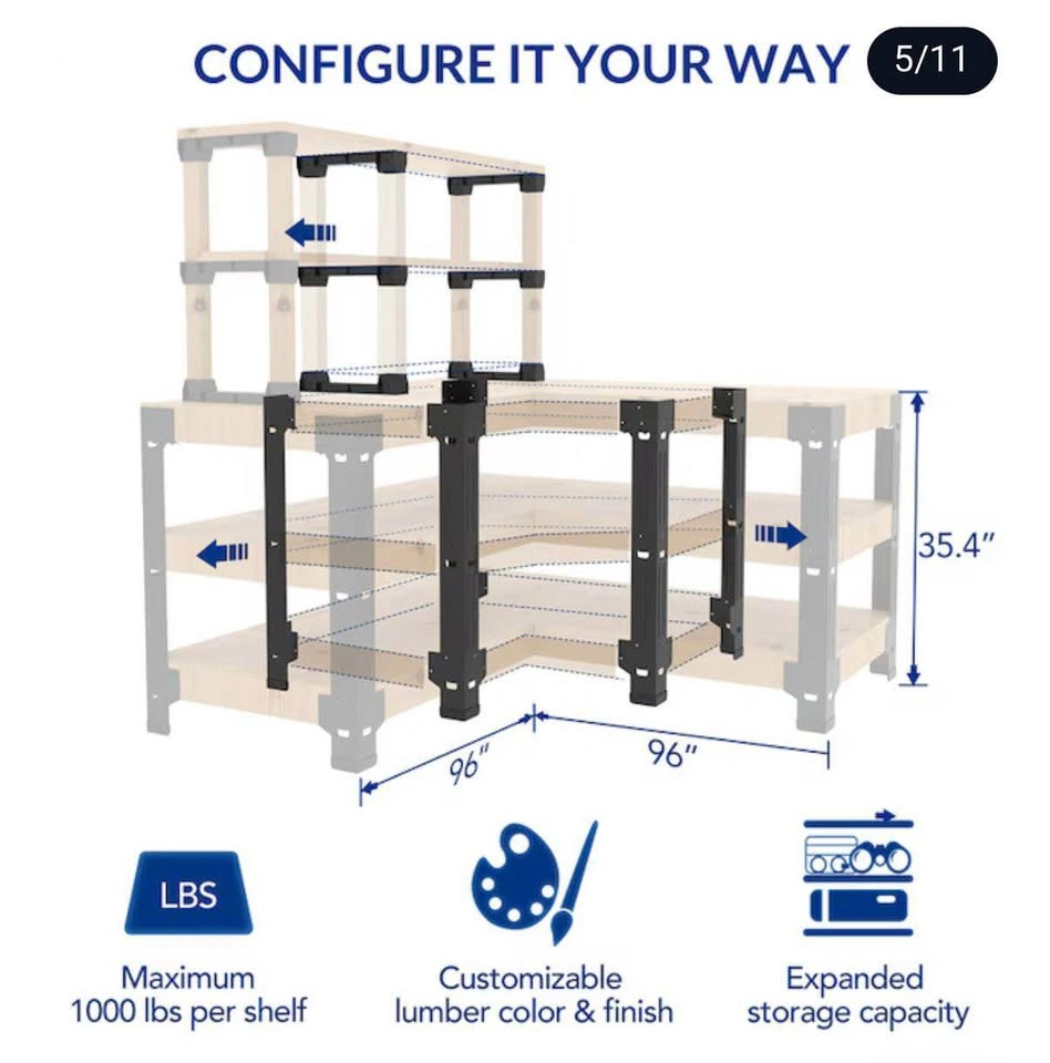 Fleximounts Custom L-Shaped Workbench & Shelving Frame WB107B-L - photo 3
