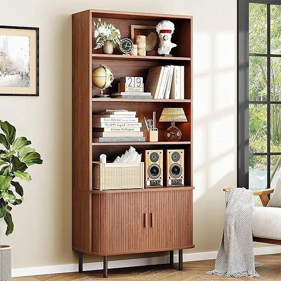 71” Tall Bookshelf with Storage Cabinet – Walnut – NEW IN BOX