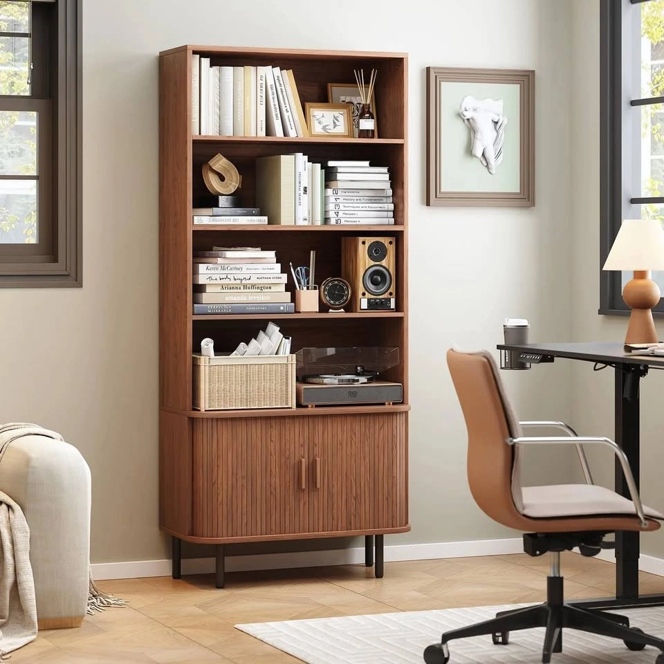 71” Tall Bookshelf with Storage Cabinet – Walnut – NEW IN BOX - photo 3