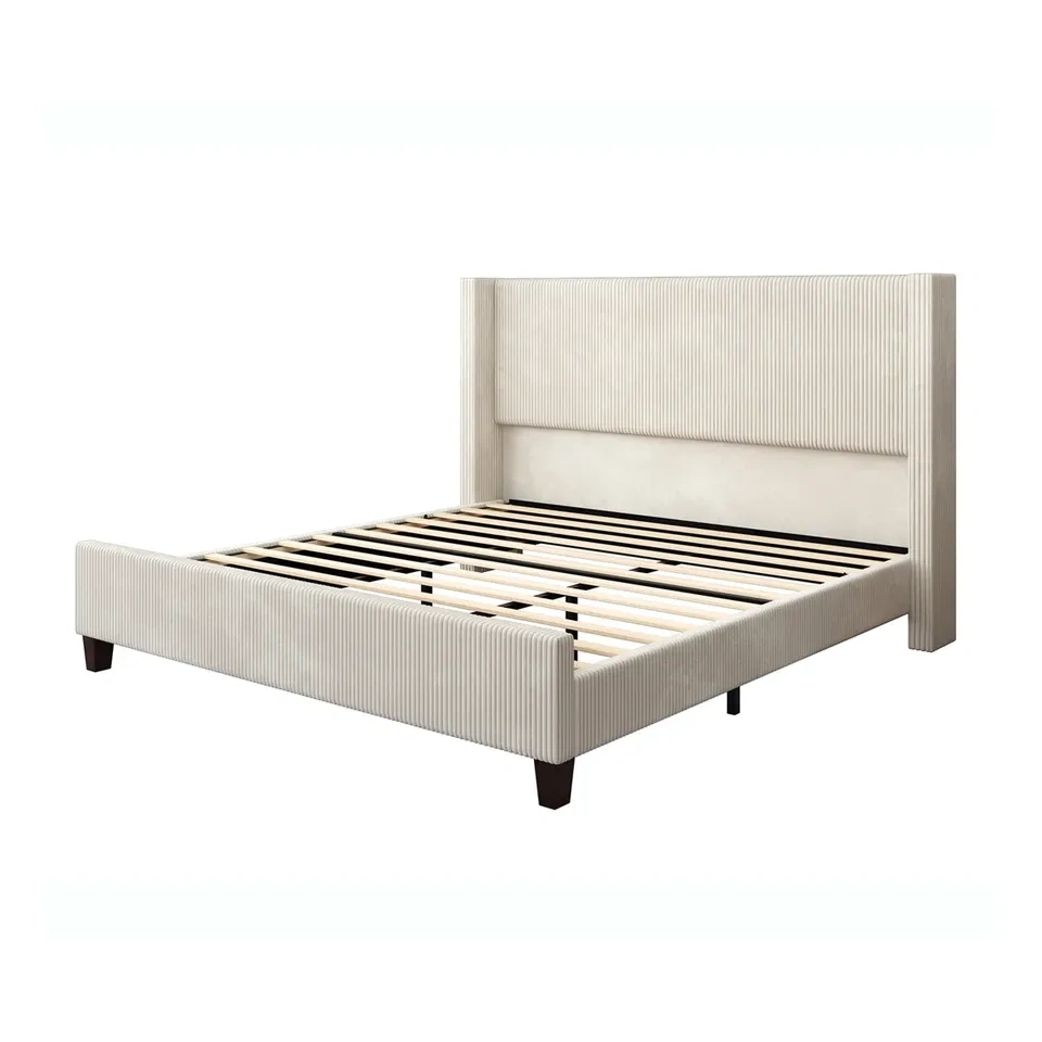 Wauseon Corduroy Upholstered Bed – King, Cream - photo 3