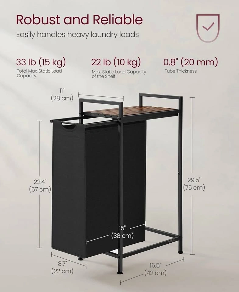 VASAGLE Laundry Hamper UBLH001B01 – Pull-Out & Removable Bag, 47 - photo 5