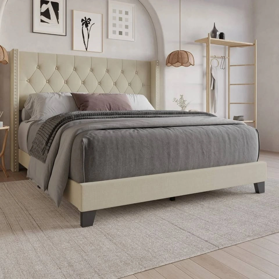 Ameire Upholstered Bed – Queen | Beige - photo 3
