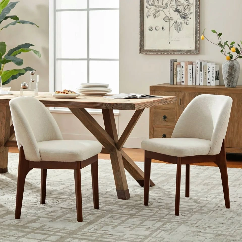 Bason Upholstered Dining Chairs — Set of 2 | Beige & Brown