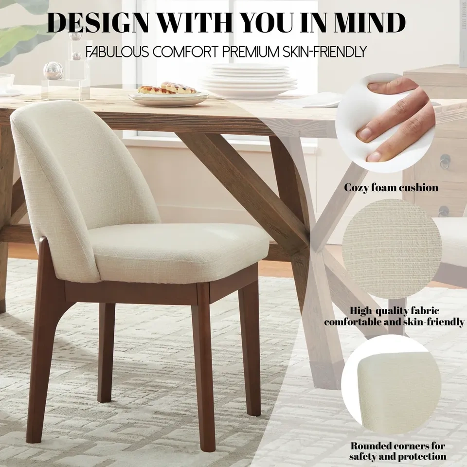 Bason Upholstered Dining Chairs — Set of 2 | Beige & Brown - photo 5