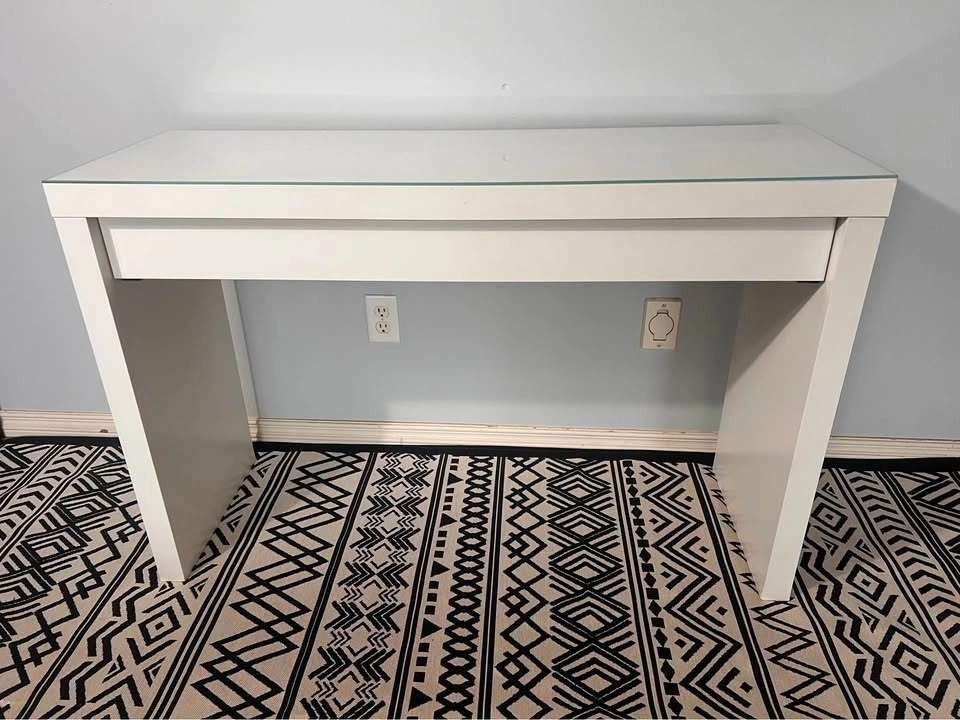 White Glass-Top Console Desk with Drawer – 47”W x 16”D x 30.75”H - photo 2