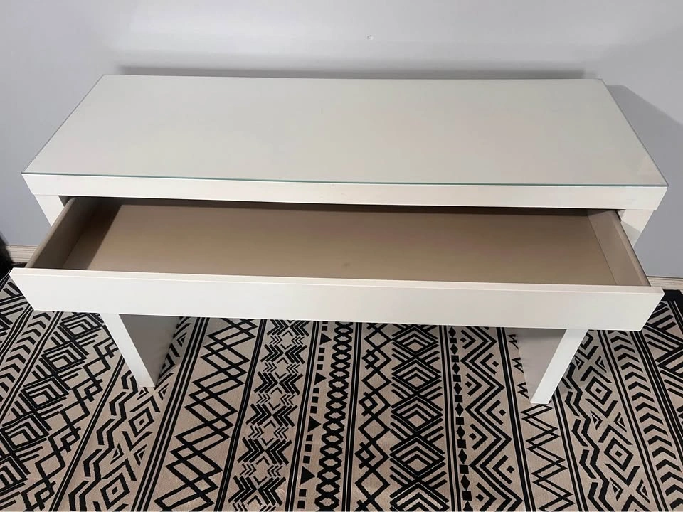 White Glass-Top Console Desk with Drawer – 47”W x 16”D x 30.75”H - photo 3