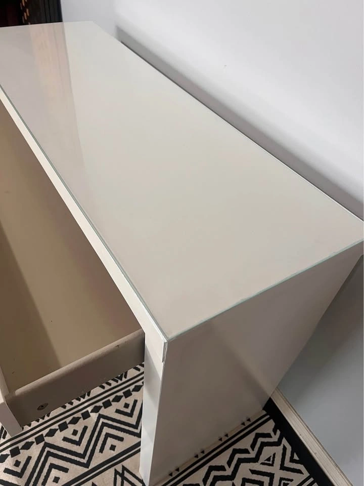 White Glass-Top Console Desk with Drawer – 47”W x 16”D x 30.75”H - photo 4