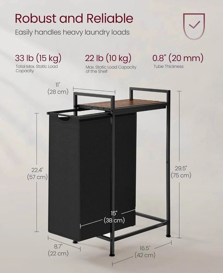 VASAGLE Laundry Hamper UBLH001B01 – Pull-Out & Removable Bag, 47 - photo 5