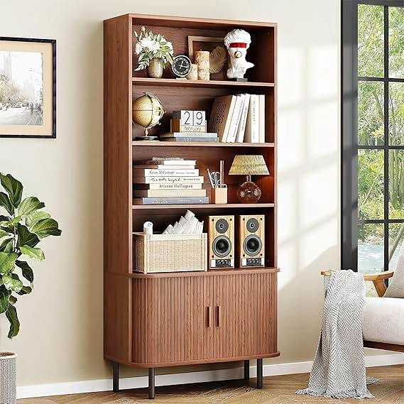 71” Tall Bookshelf with Storage Cabinet – Walnut – NEW IN BOX