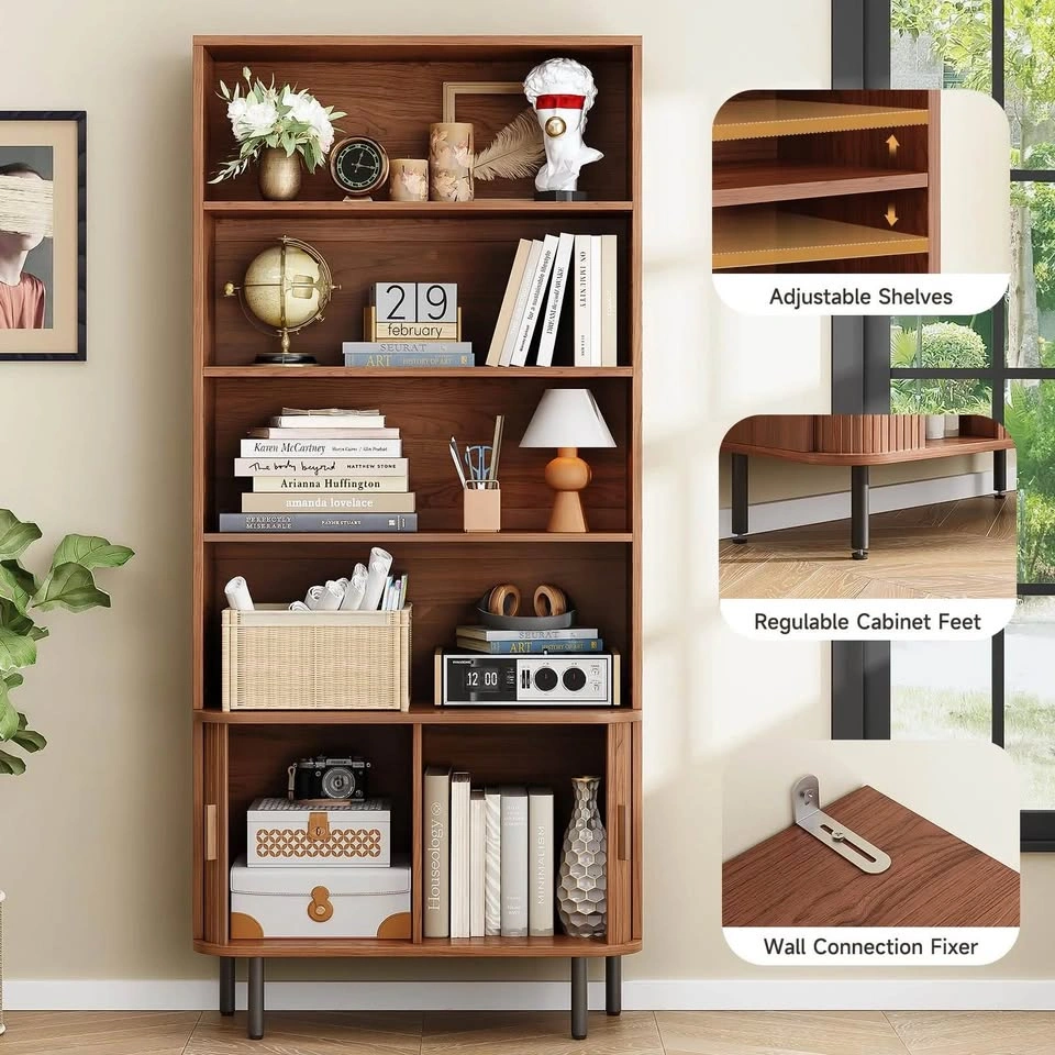 71” Tall Bookshelf with Storage Cabinet – Walnut – NEW IN BOX - photo 4