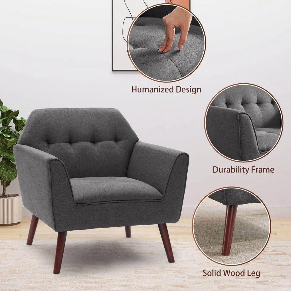 Mid-Century Modern Accent Arm Chair – Grey | Solid Wood Frame - photo 5