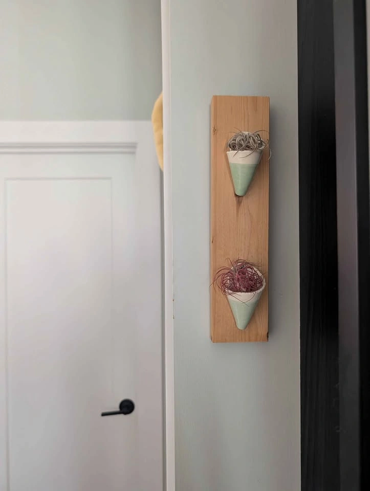 Handmade artisan wooden craft with ceramic air plant holders - photo 2