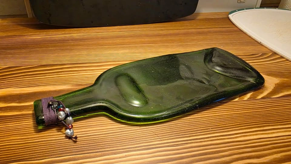 Melted Green Glass Bottle Tray with Beaded Detail
