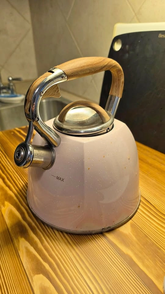 Blush Pink & Faux-Wood Tea Kettle (Stovetop)