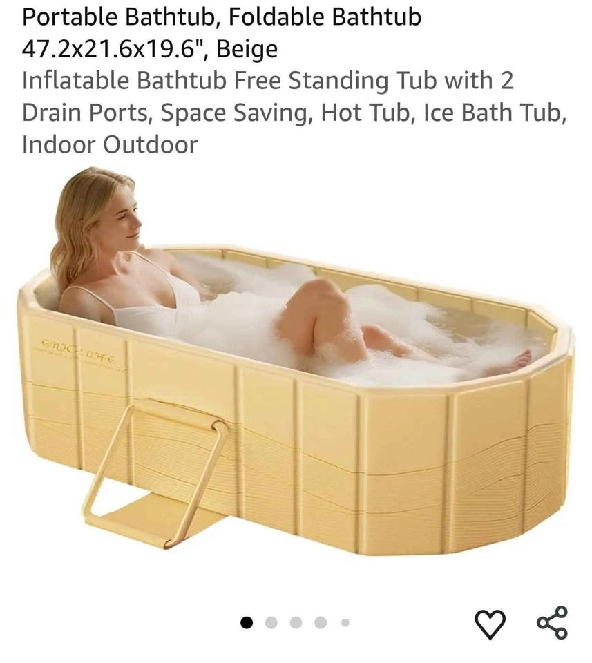 Portable Foldable Bathtub 47.2x21.6x19.6" Beige - photo 2