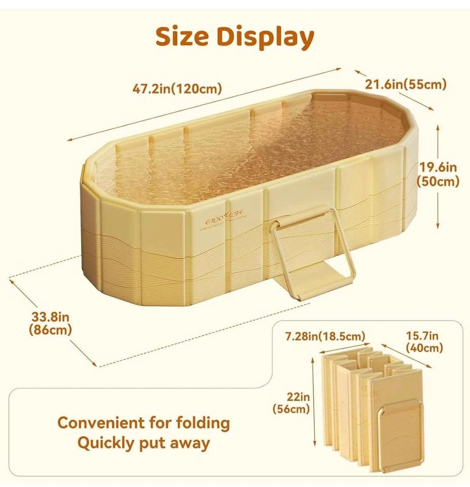 Portable Foldable Bathtub 47.2x21.6x19.6" Beige - photo 3