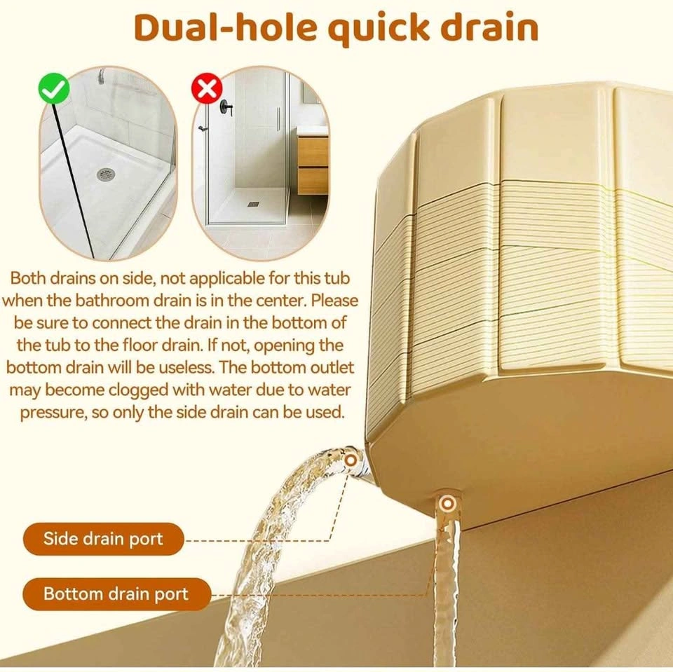 Portable Foldable Bathtub 47.2x21.6x19.6" Beige - photo 4