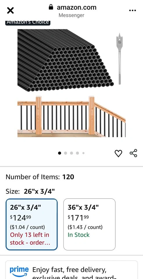 Yaocom Aluminum Deck Balusters Black Metal Railing 26" 120 Pcs - photo 2
