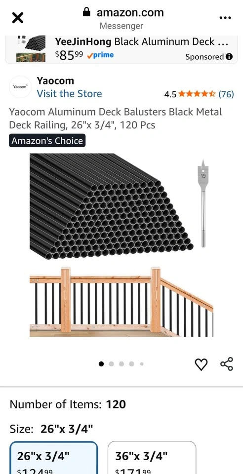 Yaocom Aluminum Deck Balusters Black Metal Railing 26" 120 Pcs - photo 3