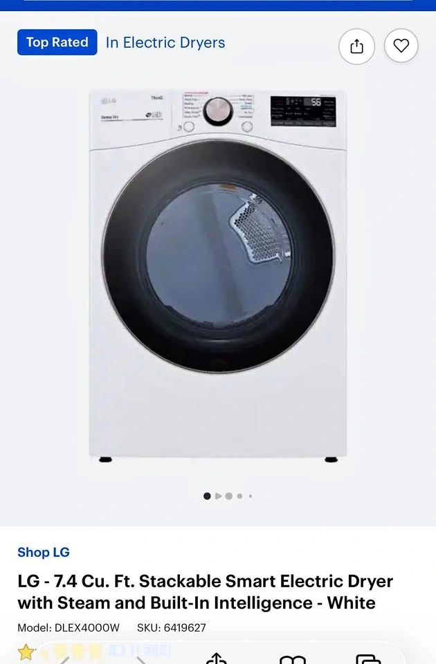 LG 7.4 Cu. Ft. Stackable Smart Electric Dryer