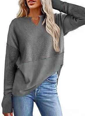 Women's Ribbed Knit V-neck Oversized Sweater XL