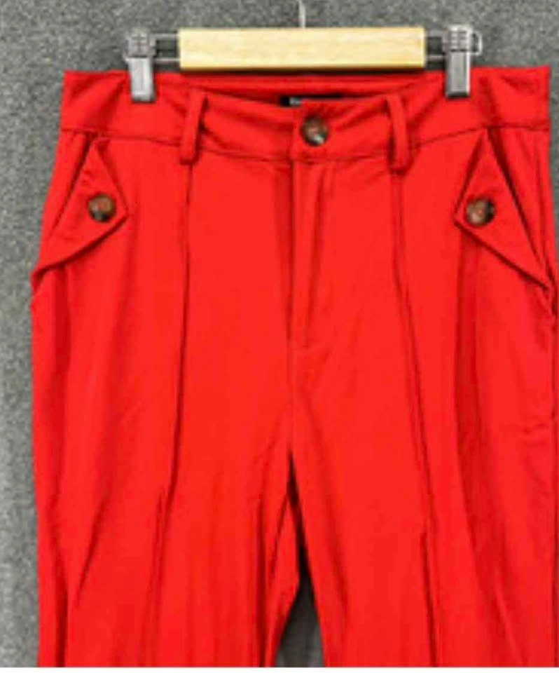 Red High-Waisted Trousers with Matching Belt - photo 2