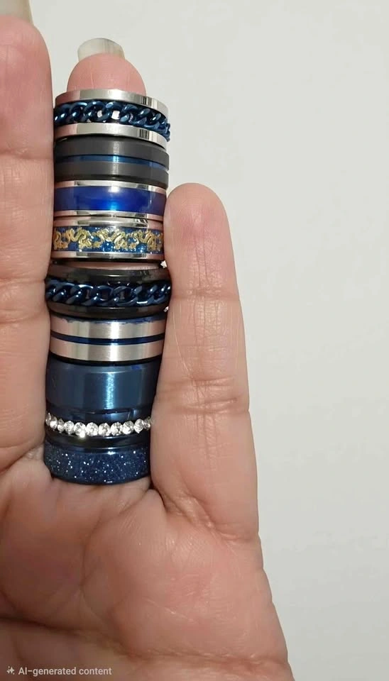 Stainless Steel Unisex Blue Ring Assortment - Size 8 (Qty 9)