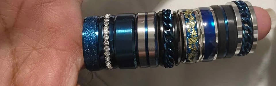 Stainless Steel Unisex Blue Ring Assortment - Size 8 (Qty 9) - photo 2