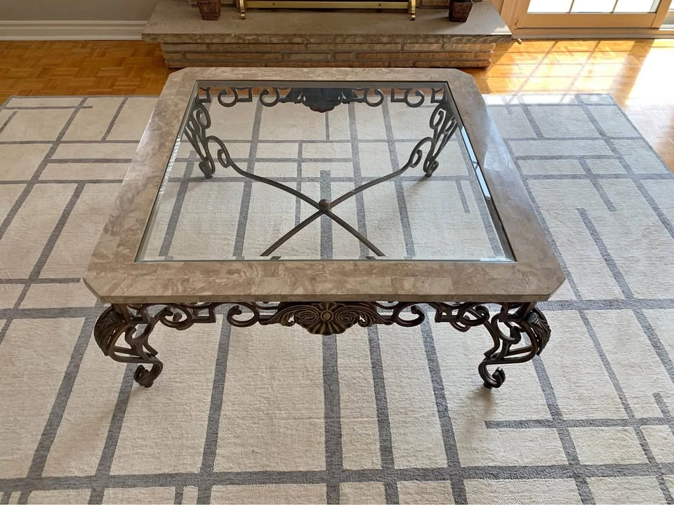 Elegant Pulaski-Style Marble and Metal Coffee and End Tables Set