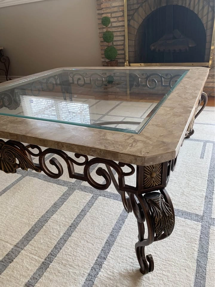 Elegant Pulaski-Style Marble and Metal Coffee and End Tables Set - photo 2