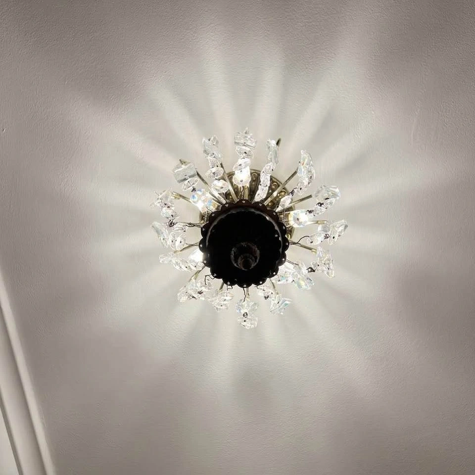 Vintage 1960s Brass & Crystal Flush-Mount Chandelier - photo 5