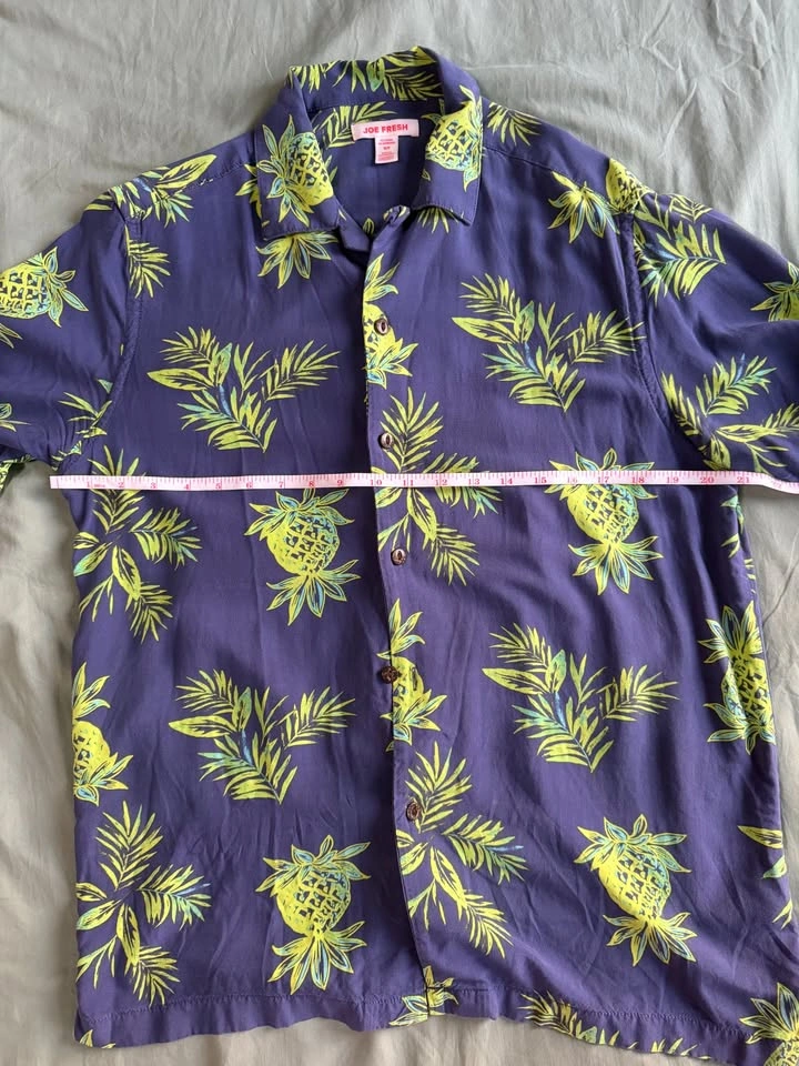 Joe Fresh Viscose Pineapple Hawaiian Shirt Small S Blue Tropics - photo 4