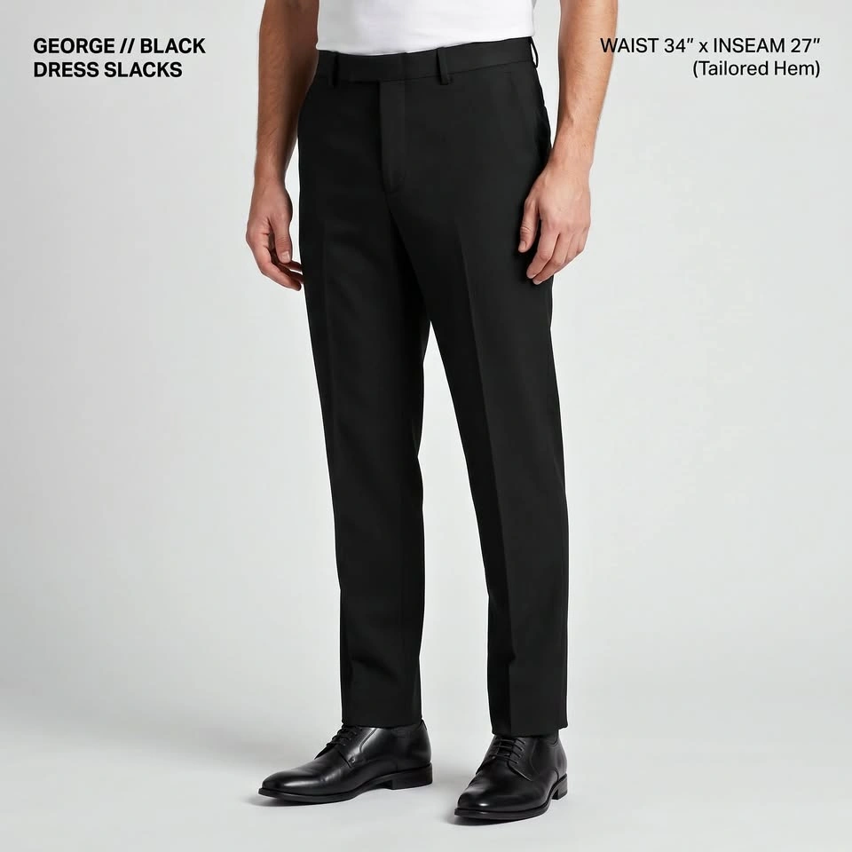 George Men's Black Dress Pants Slacks - 34x27 (Hemmed Short)