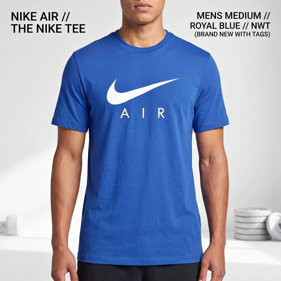 Nike Air Mens T-Shirt Blue White Swoosh Graphic Tee Medium NWT