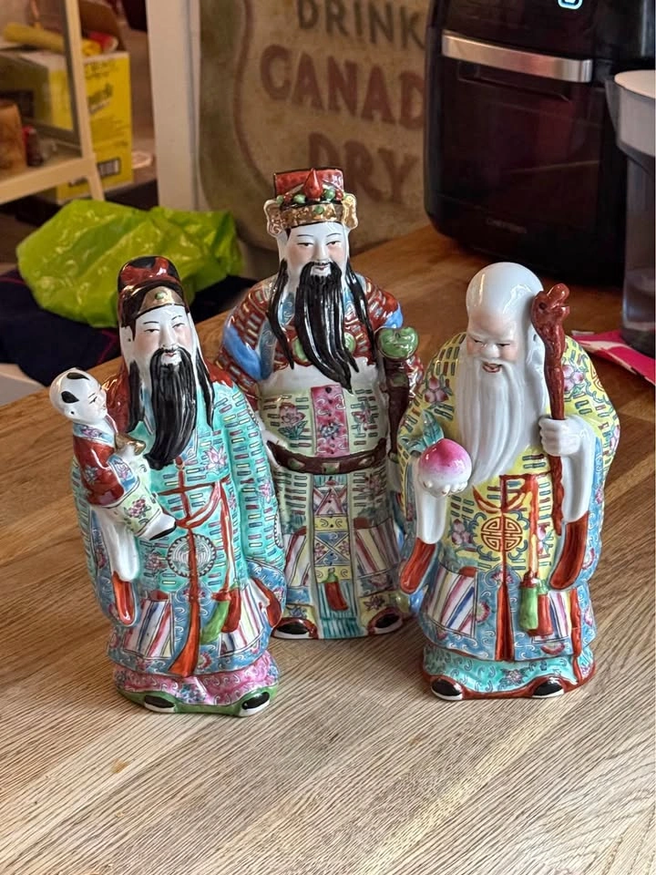 Vintage Chinese Porcelain Three Immortals Figurine Gods 13"