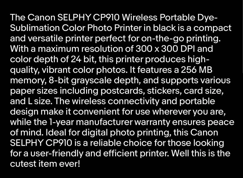 Cannon Selphy CP910 Wireless dye sublimation color printer - photo 2