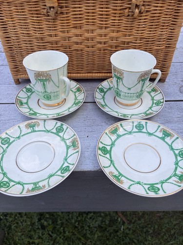 Vintage Lomonosov Soviet Porcelain Summer Garden Cup Set
