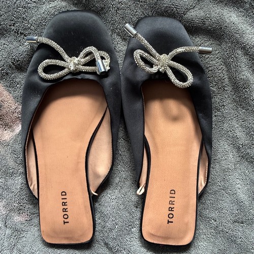 Torrid Black Satin Rhinestone Bow Mules