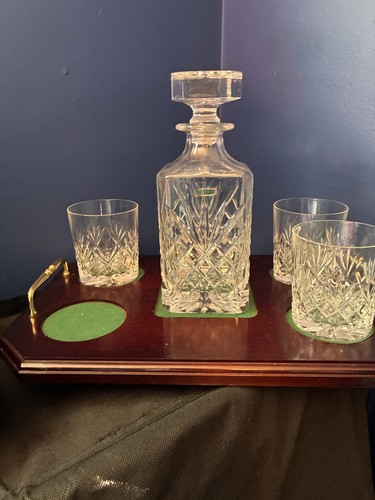 Crystal Decanter Set with 3 Glasses and Tray