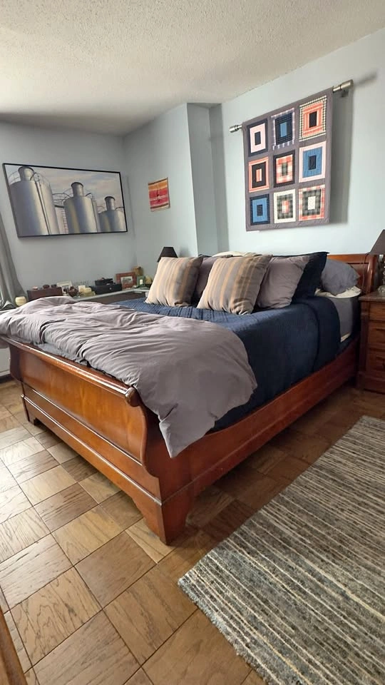 Queen Cherry Wood Sleigh Bed Frame- Late 20th Century